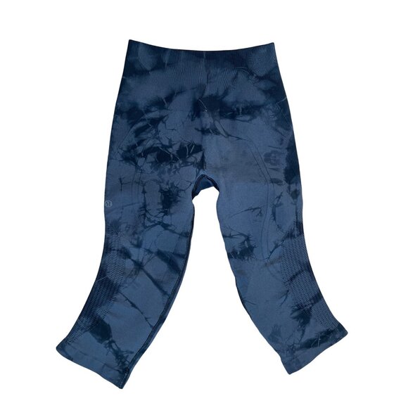 𝓛𝓾𝓵𝓾𝓵𝓮𝓶𝓸𝓷 Womens Blue Tie-Dye Ribbed Seamless High-Waisted Crop Legging - Picture 2 of 5
